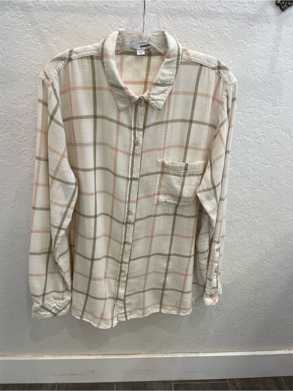 Women’s Sonoma Cream Plaid Button-Up Longsleeve Shirt